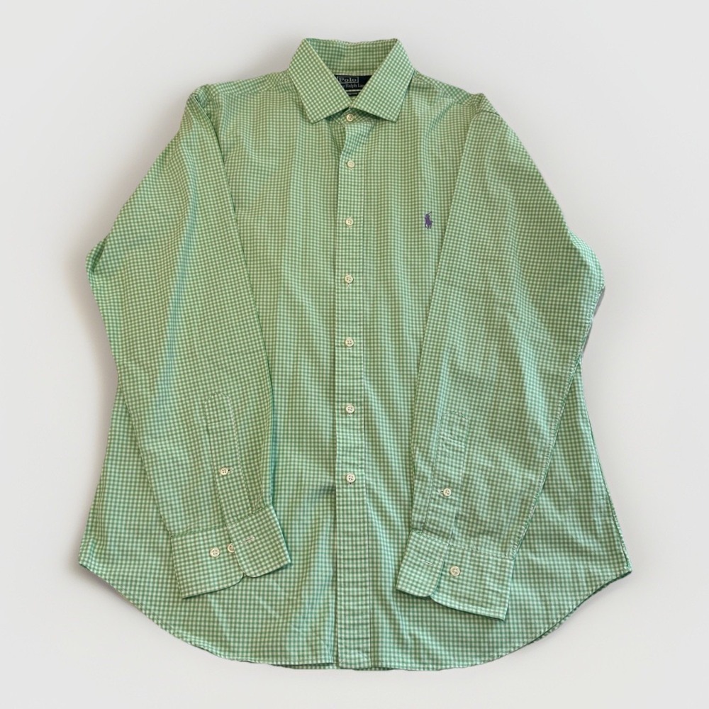 Polo Ralph‎ Lauren Men's Custom Fit Button-Down Shirt Sz 16 34/35, Green Gingham